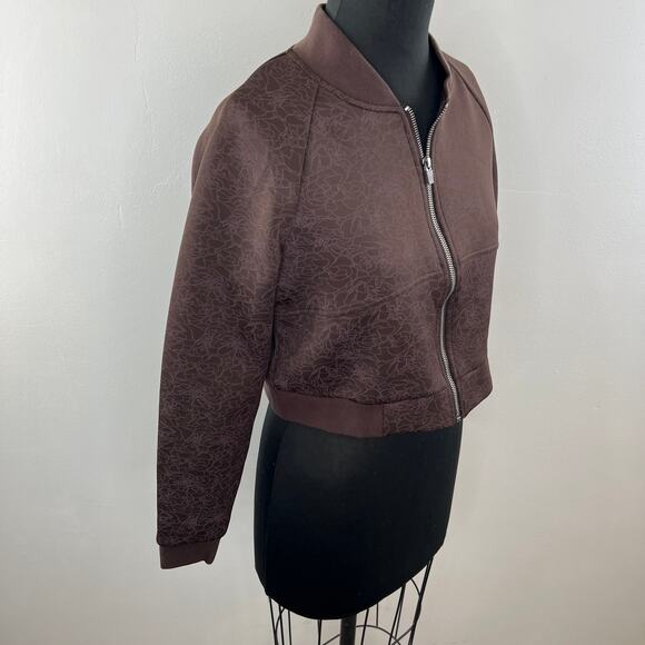 Balance Athletica Flight Jacket Cropped Brown Floral Full Zip Stand Up Collar S - Picture 3 of 8